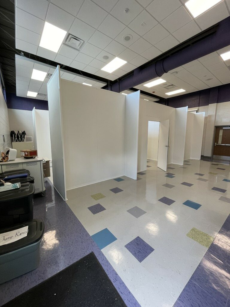 SwiftWall® temporary wall systems beings used to create multiple classrooms