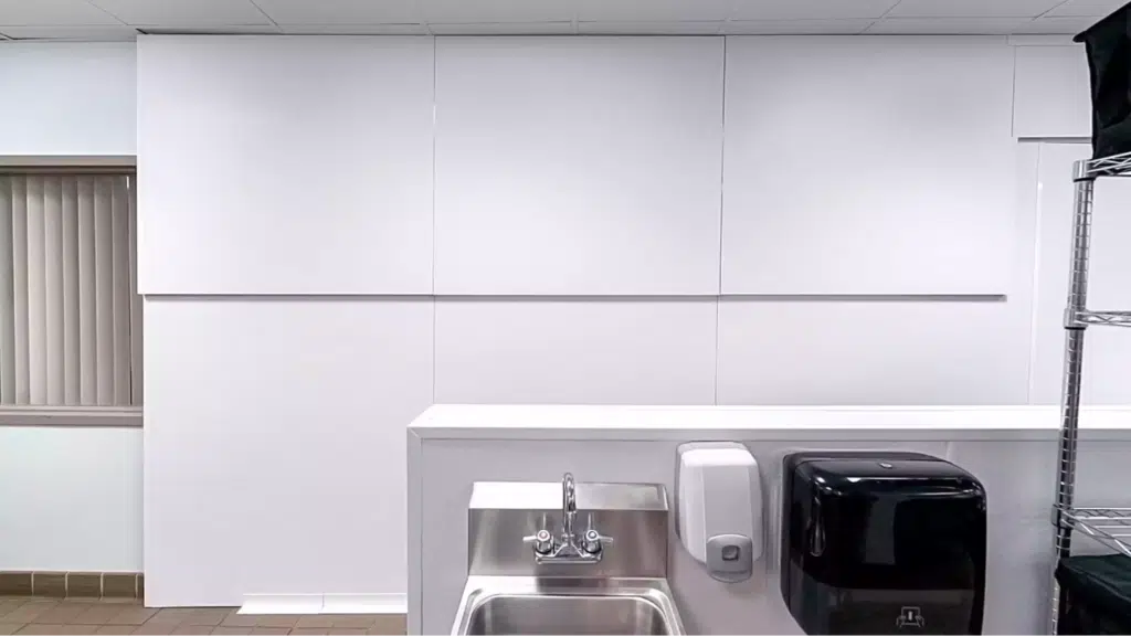 a hospital partition within a sanitary room