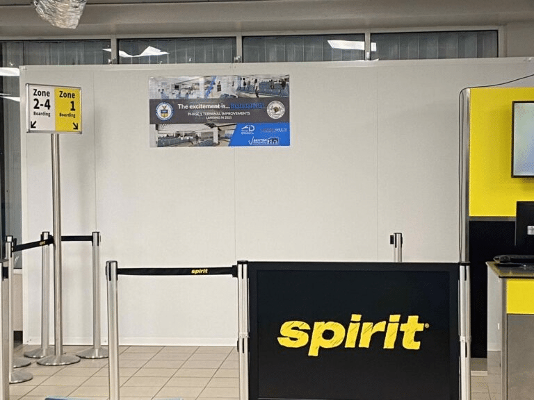 a type of barricade from Swiftwall® in front of a Spirit Airlines airport area