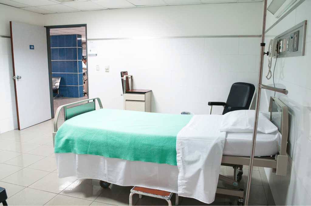 a hospital room made out of a temporary wall