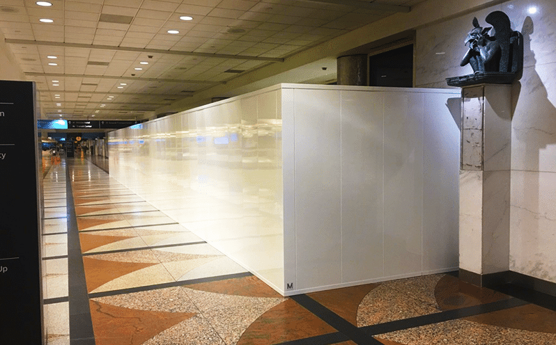 Temporary airport construction wall in Denver.