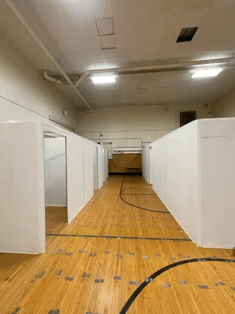 Gymnasium partition walls with doors in Central High School